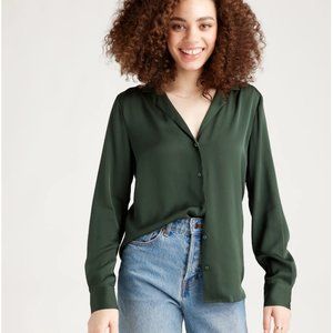 Quince Washable Stretch Silk Blouse - Forest Green